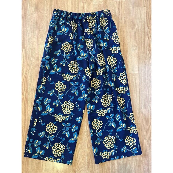 J Crew Navy Floral Print High Waist Wide Leg Cropped Pull On Pants Size 2 - Picture 5 of 11